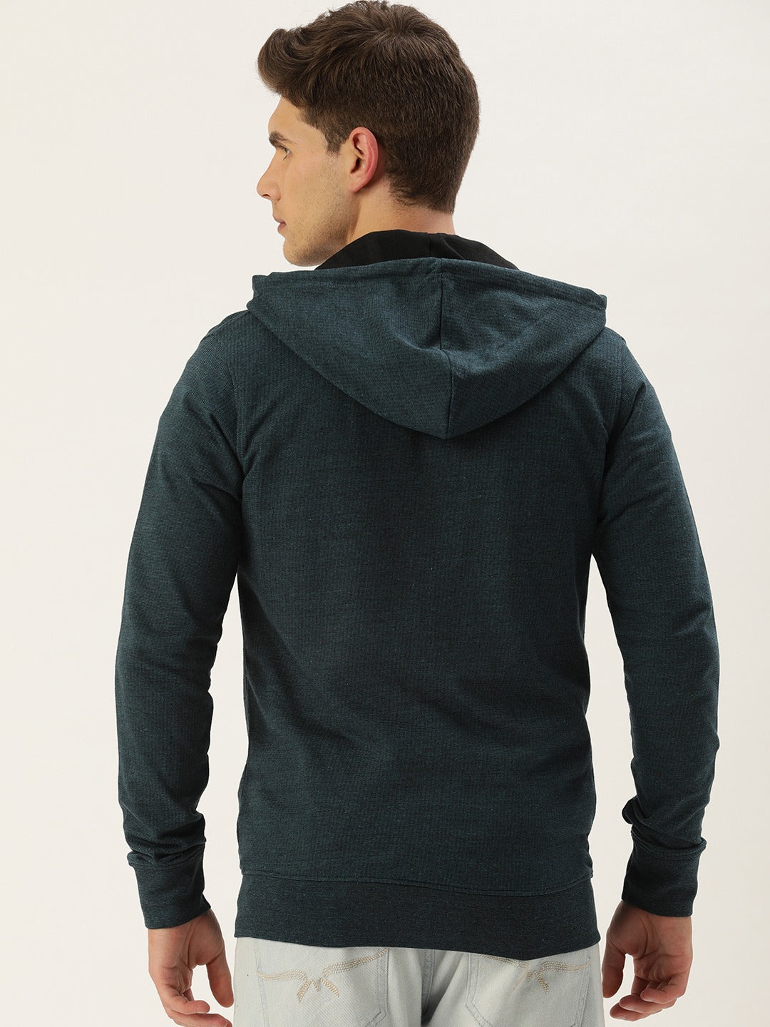 Men Blackteal Solid Hooded Sweatshirt