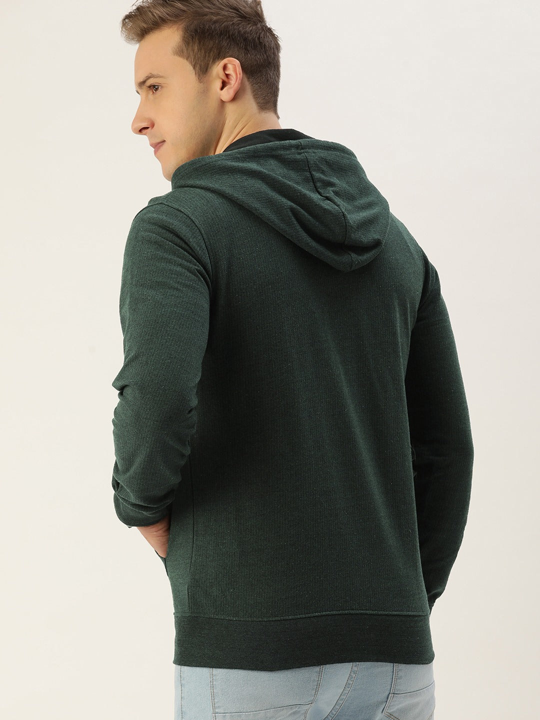 Men Oliveblack Solid Hooded Sweatshirt