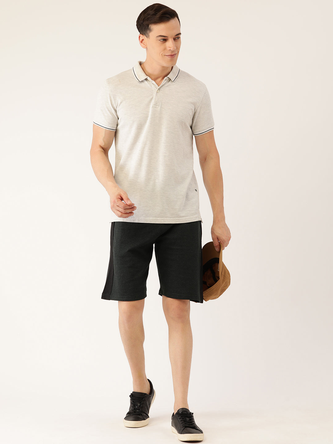 Men Oliveblack Casual Terry Side Panel Shorts