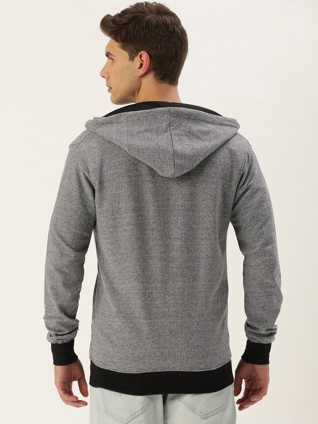 Men Whiteblack Solid Hooded Sweatshirt