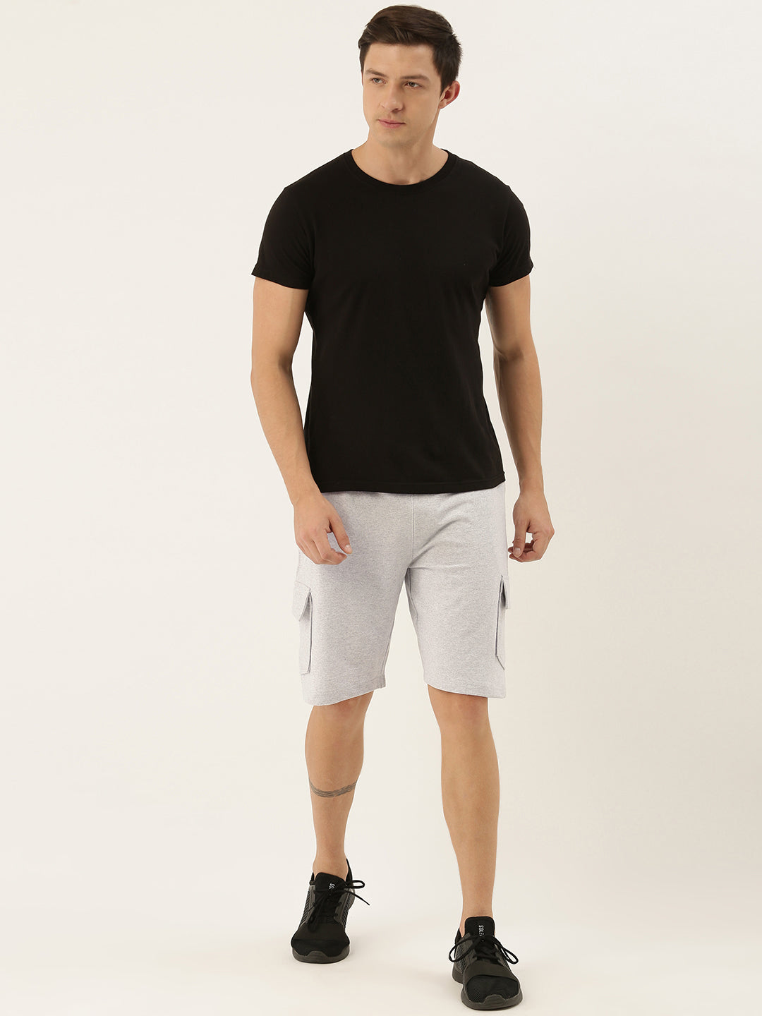 Men White Casual Terry Cargo Shorts