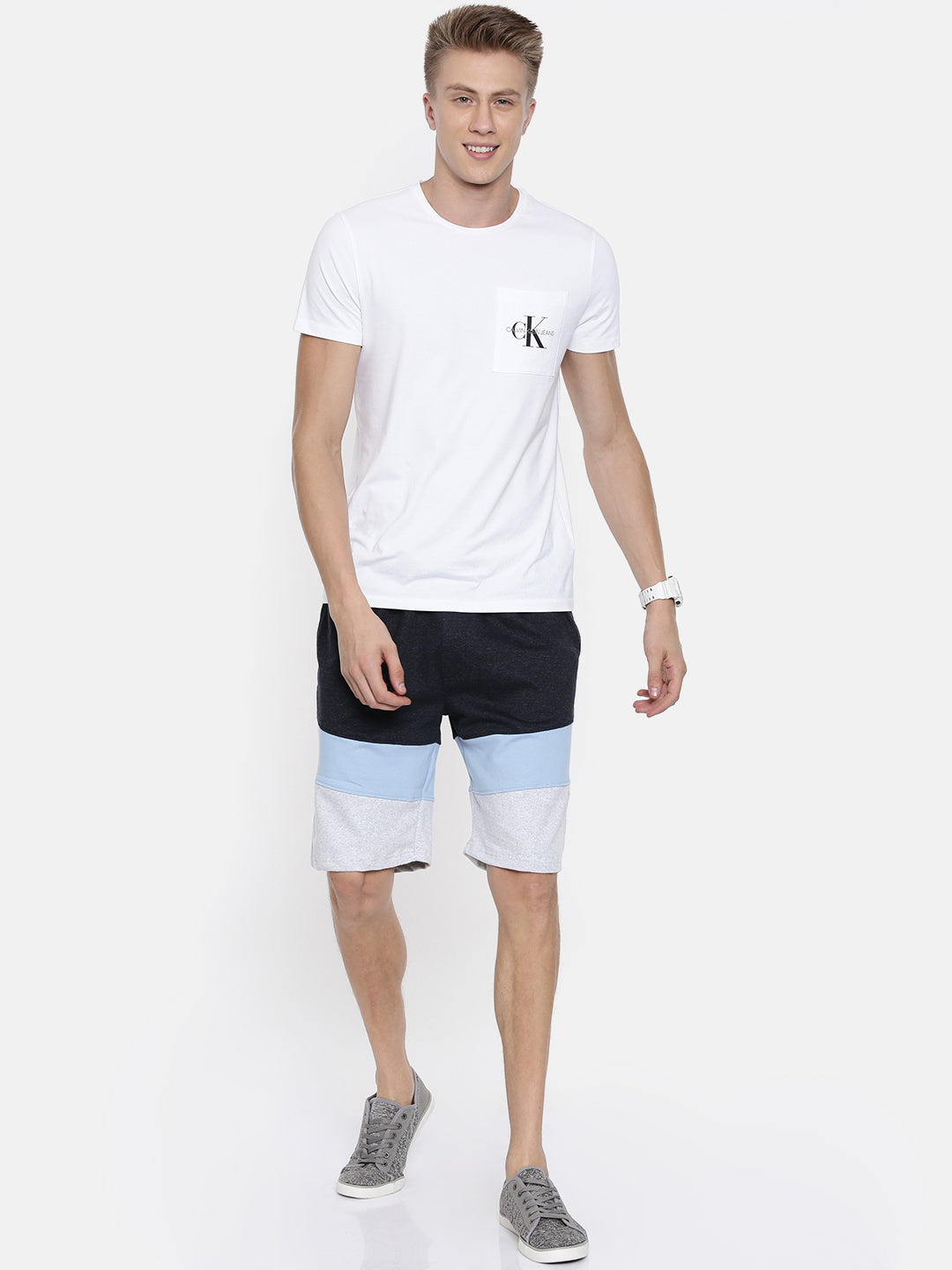 Men Blacknavy Casual Terry Cut & Sew Shorts