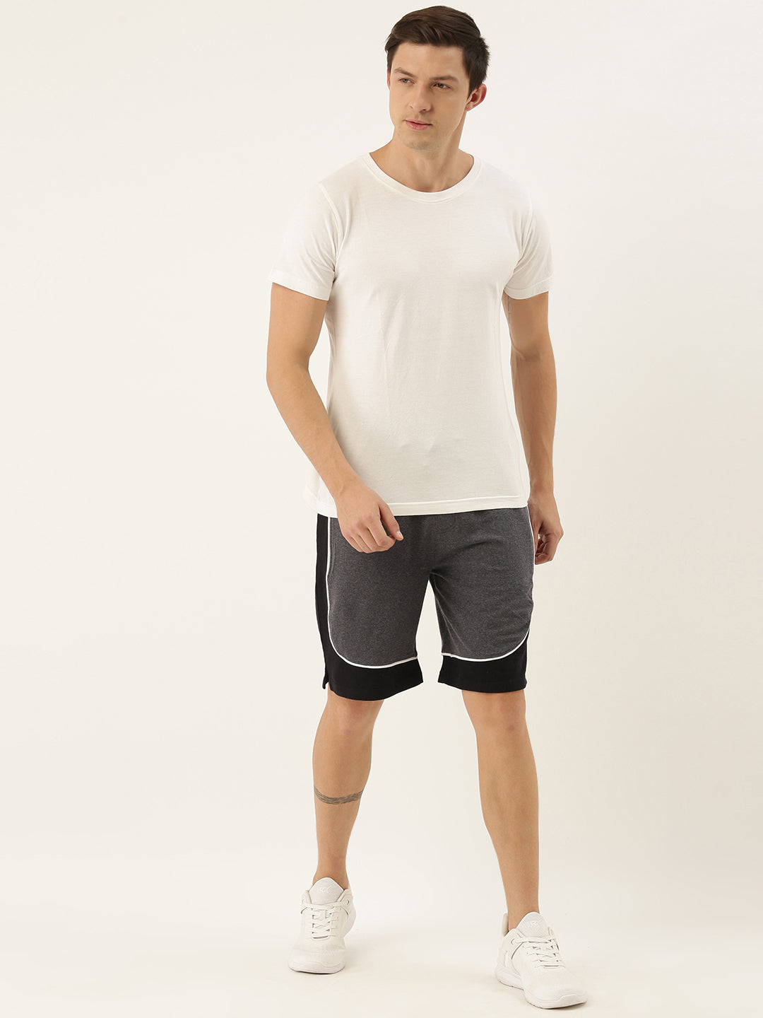 Men Melange Casual Terry Curved Side Shorts