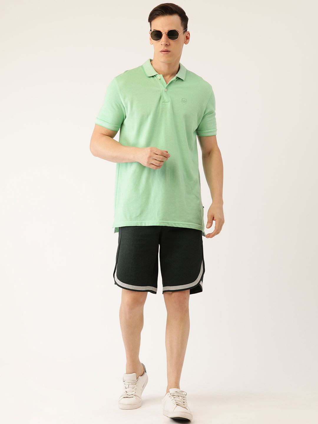 Men OliveBlack Casual Curved Hem Terry Shorts