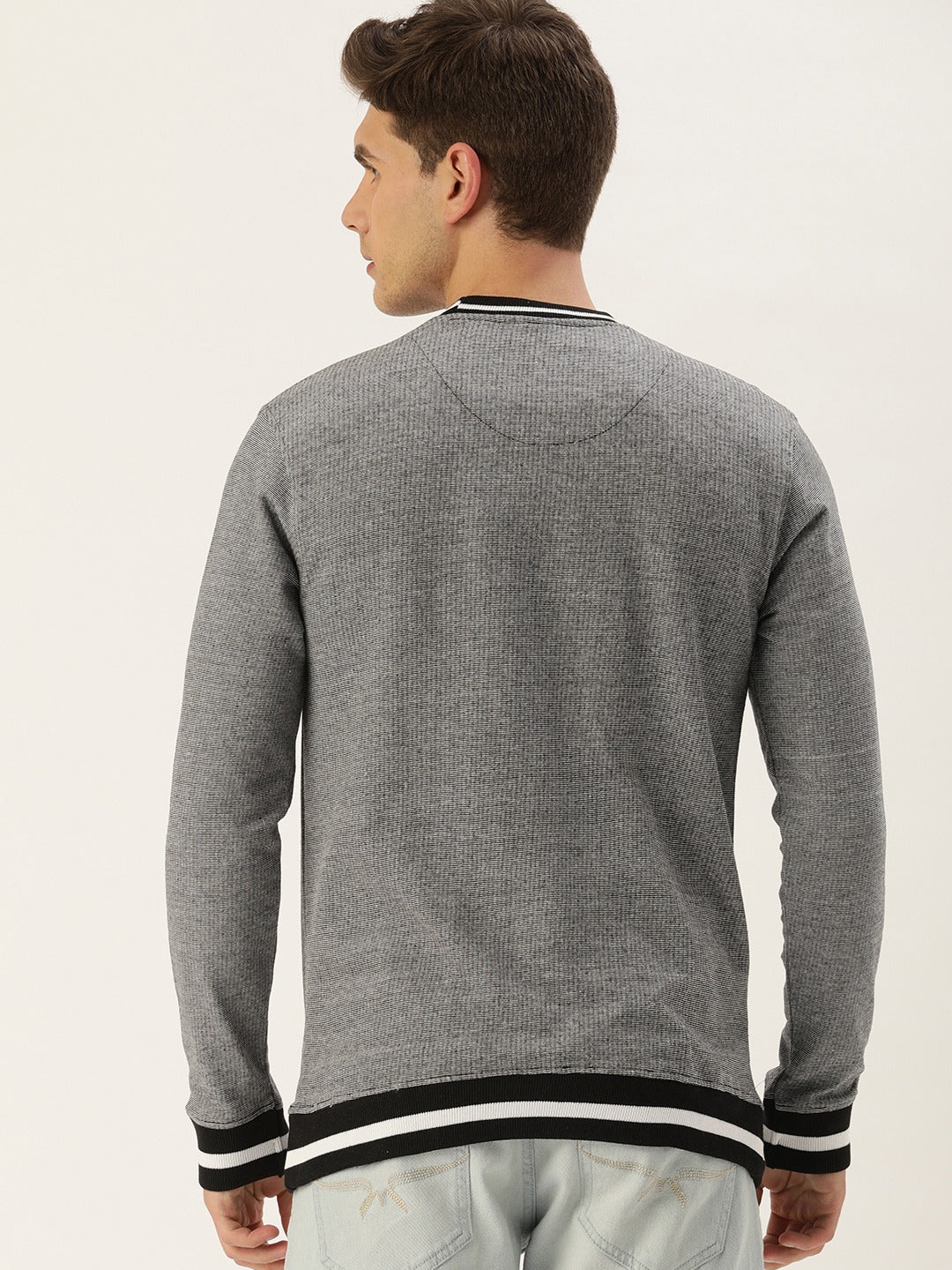 Men Whiteblack Solid Tipping Rib Sweatshirt