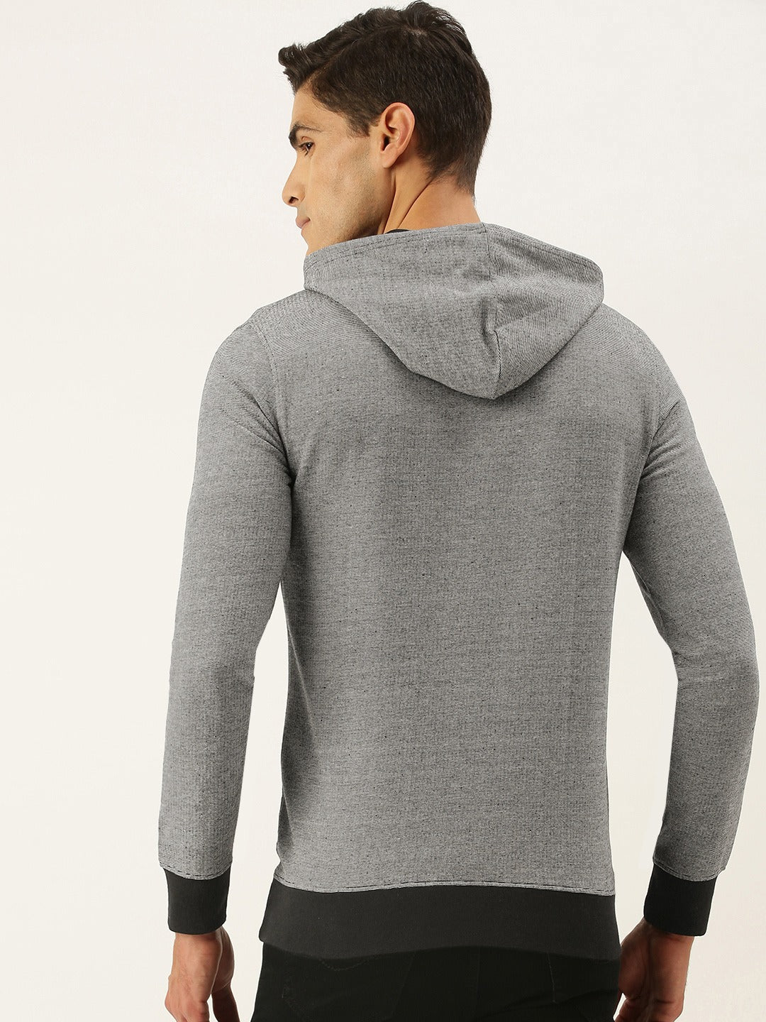 Men Whiteblack Solid Hooded Kangaroo Pocket Sweatshirt