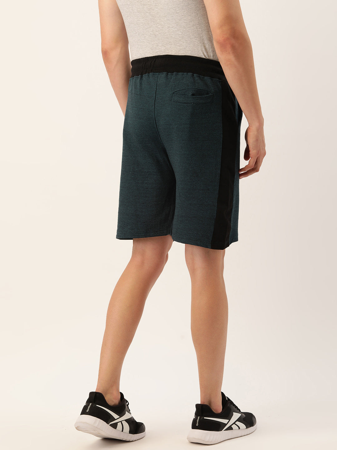 Men Balckteal Casual Terry Side Panel Shorts