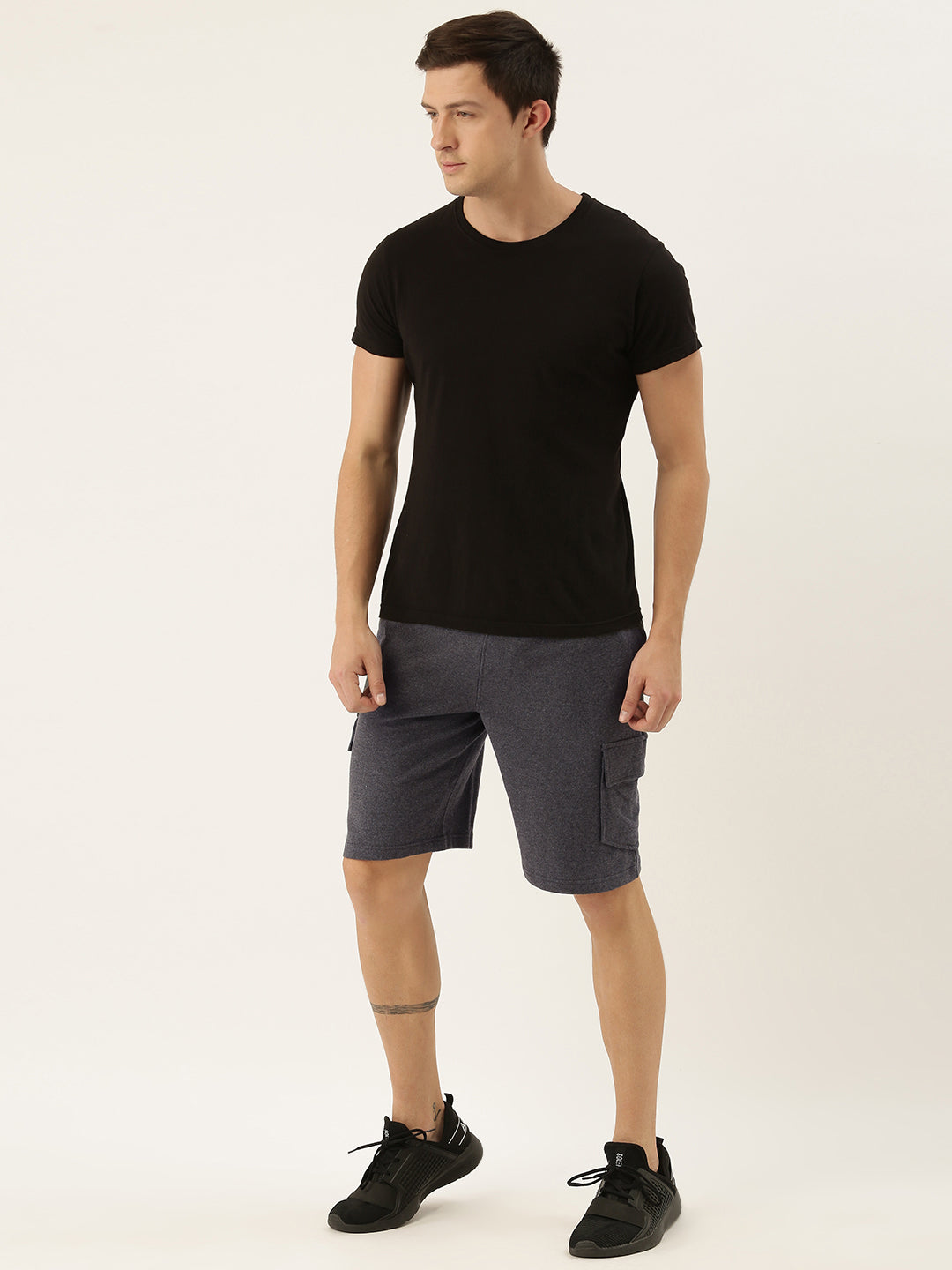 Men Melange Casual Terry Cargo Shorts