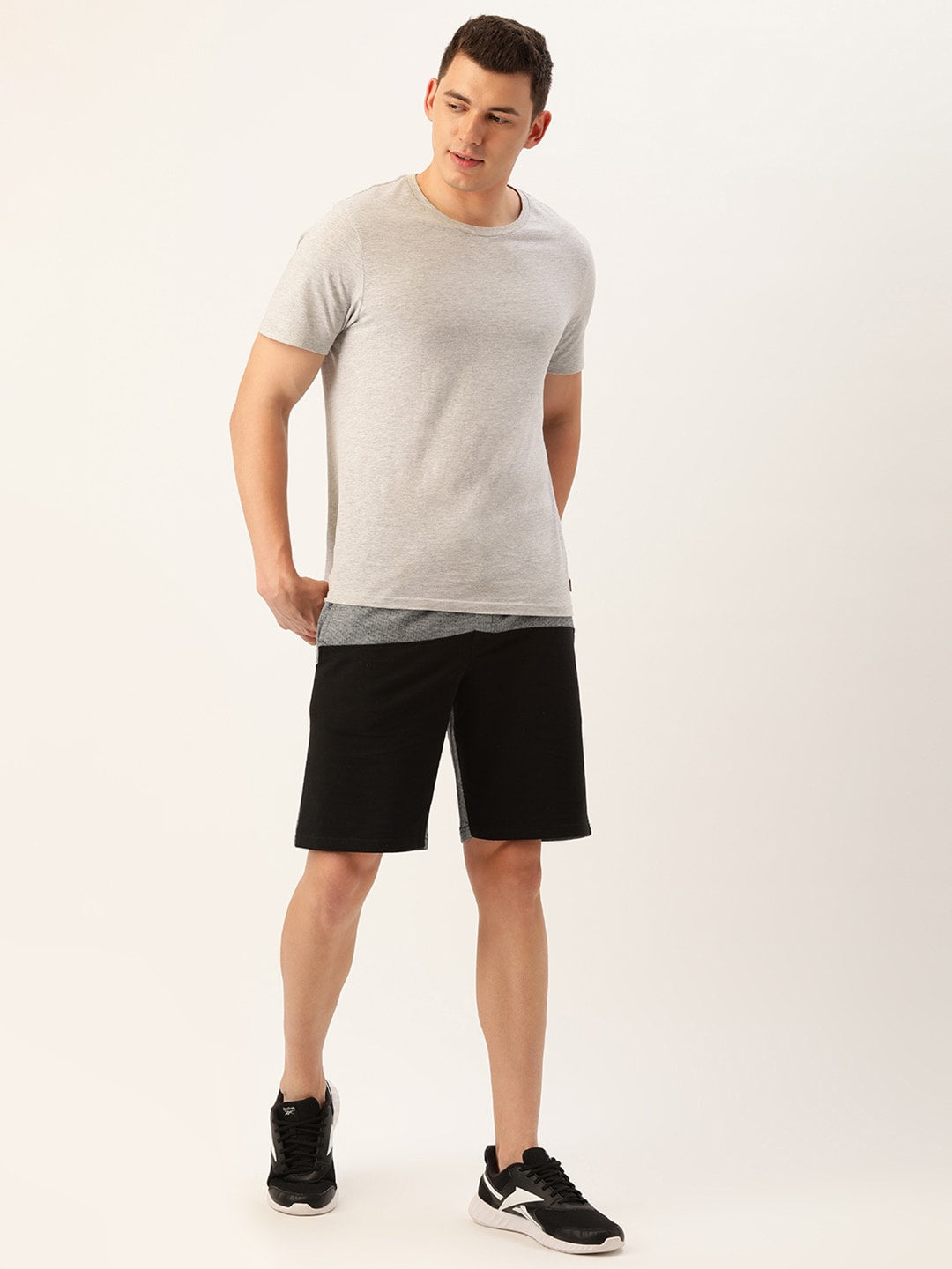 Men Whiteblack Casual Terry Colourblocked Shorts