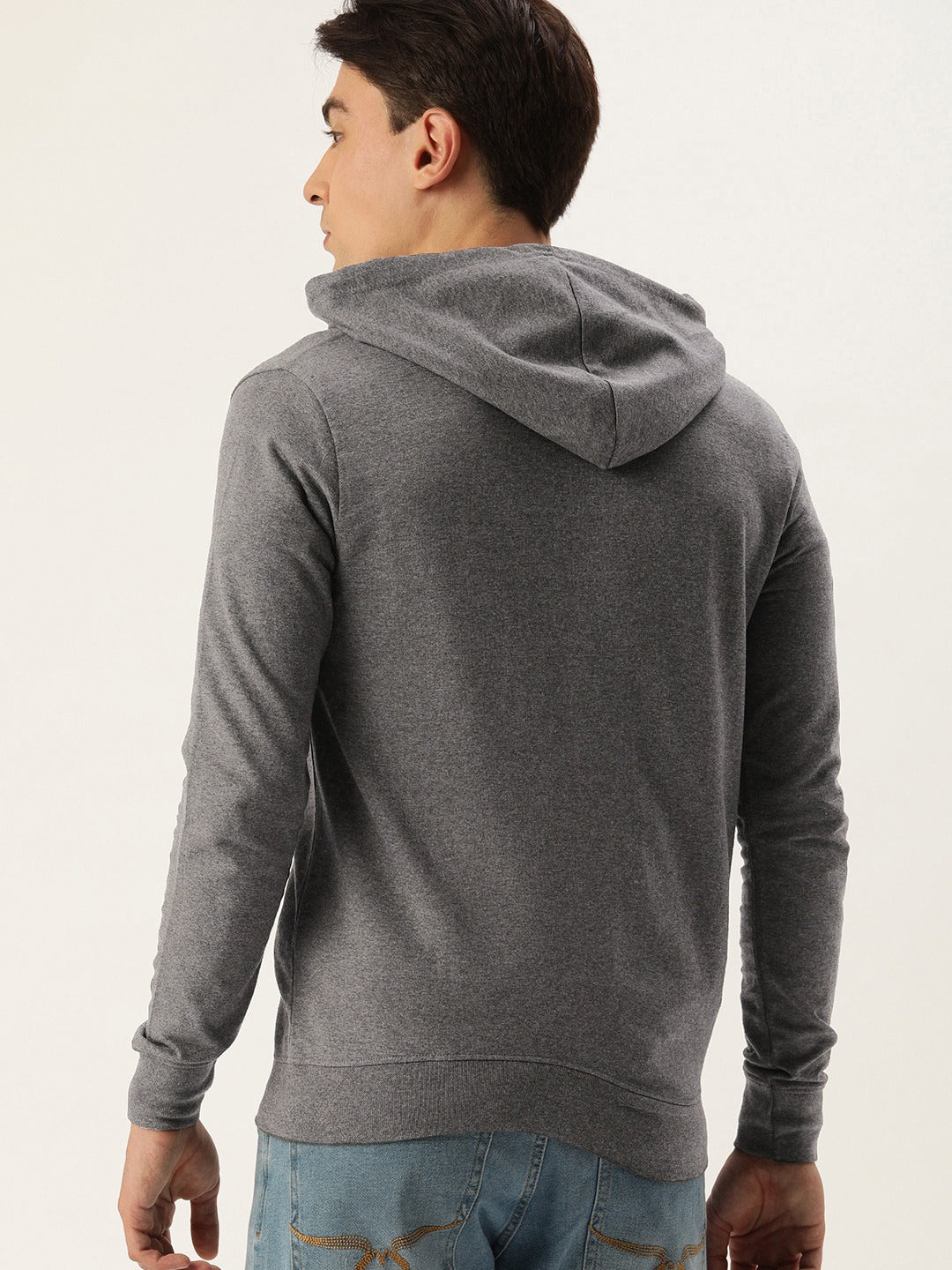 Men Melange Solid Hooded Sweatshirt