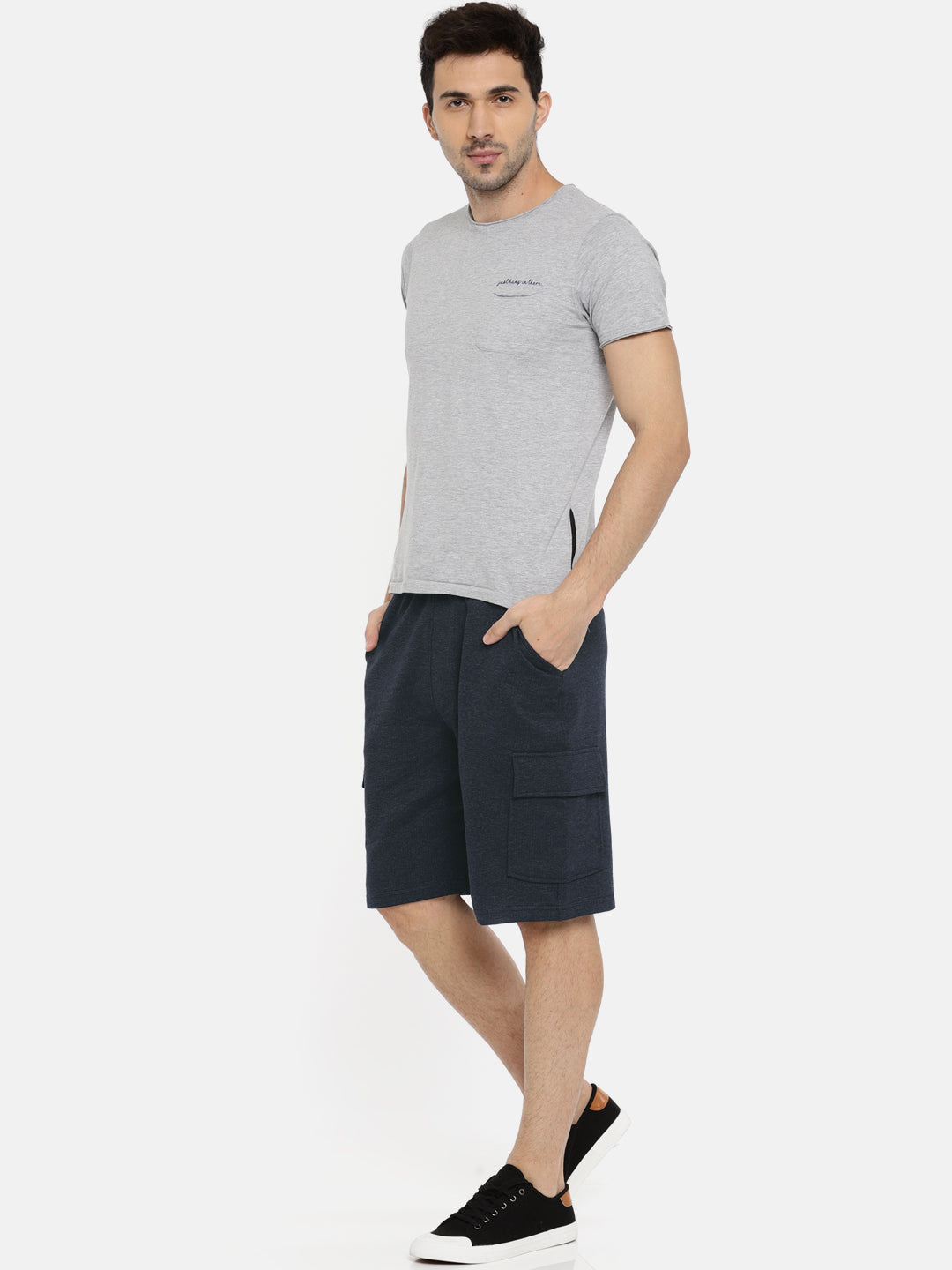 Men Navy Casual Terry Cargo Shorts