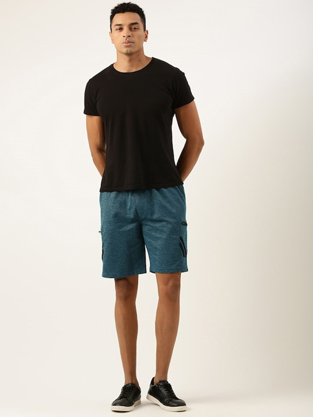 Men Teal Casual Terry Cargo Shorts