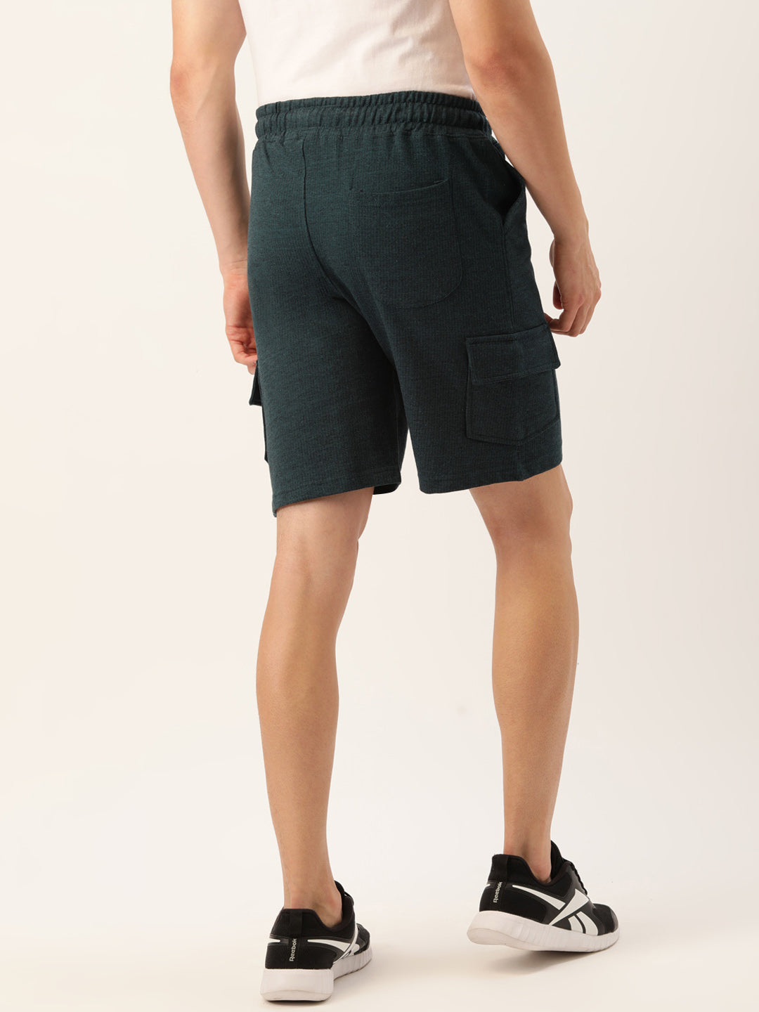 Men Blackteal Casual Terry Cargo Shorts