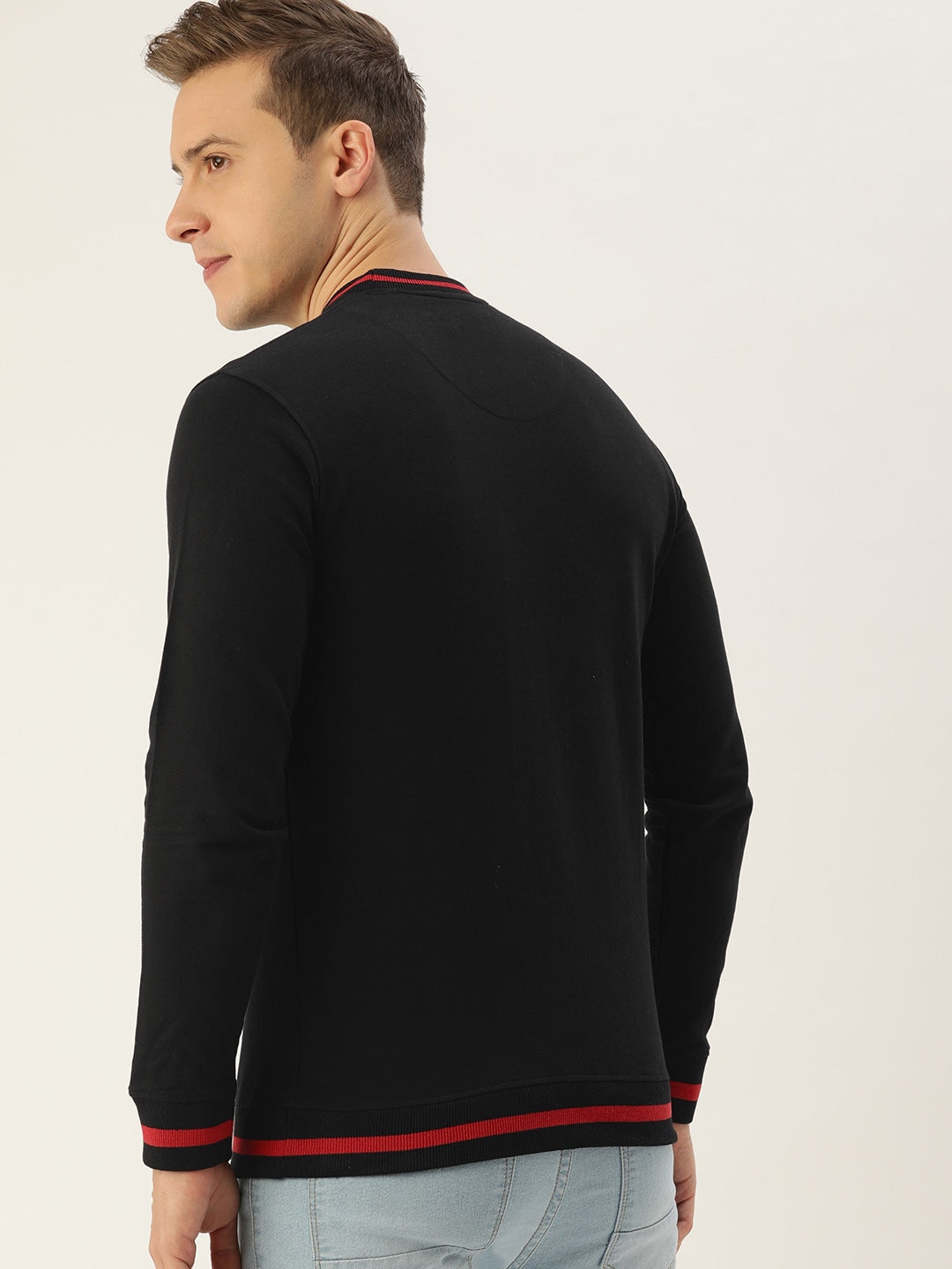 Men Black Solid Tipping Rib Sweatshirt