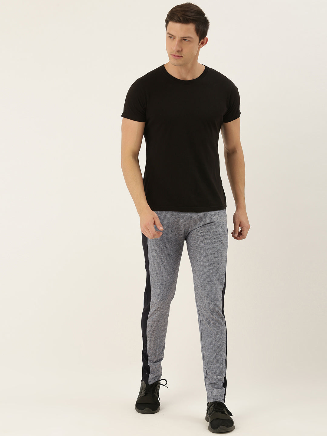 Men Whiteblack Solid Side panel Track Pants