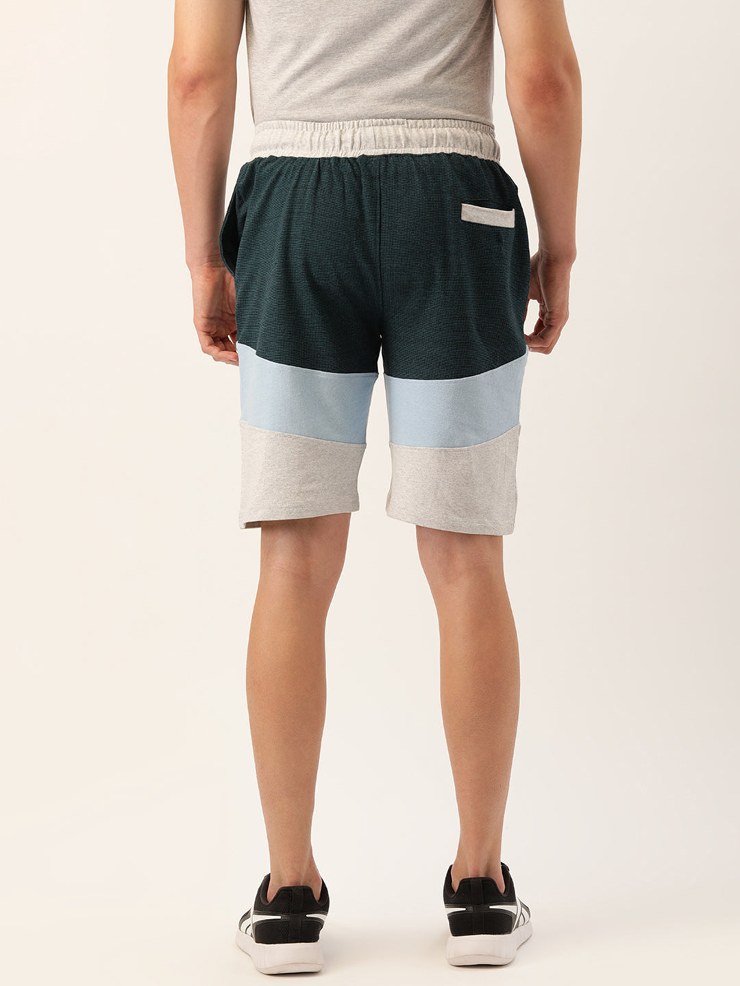 Men Blackteal Casual Terry Cut & Sew Shorts