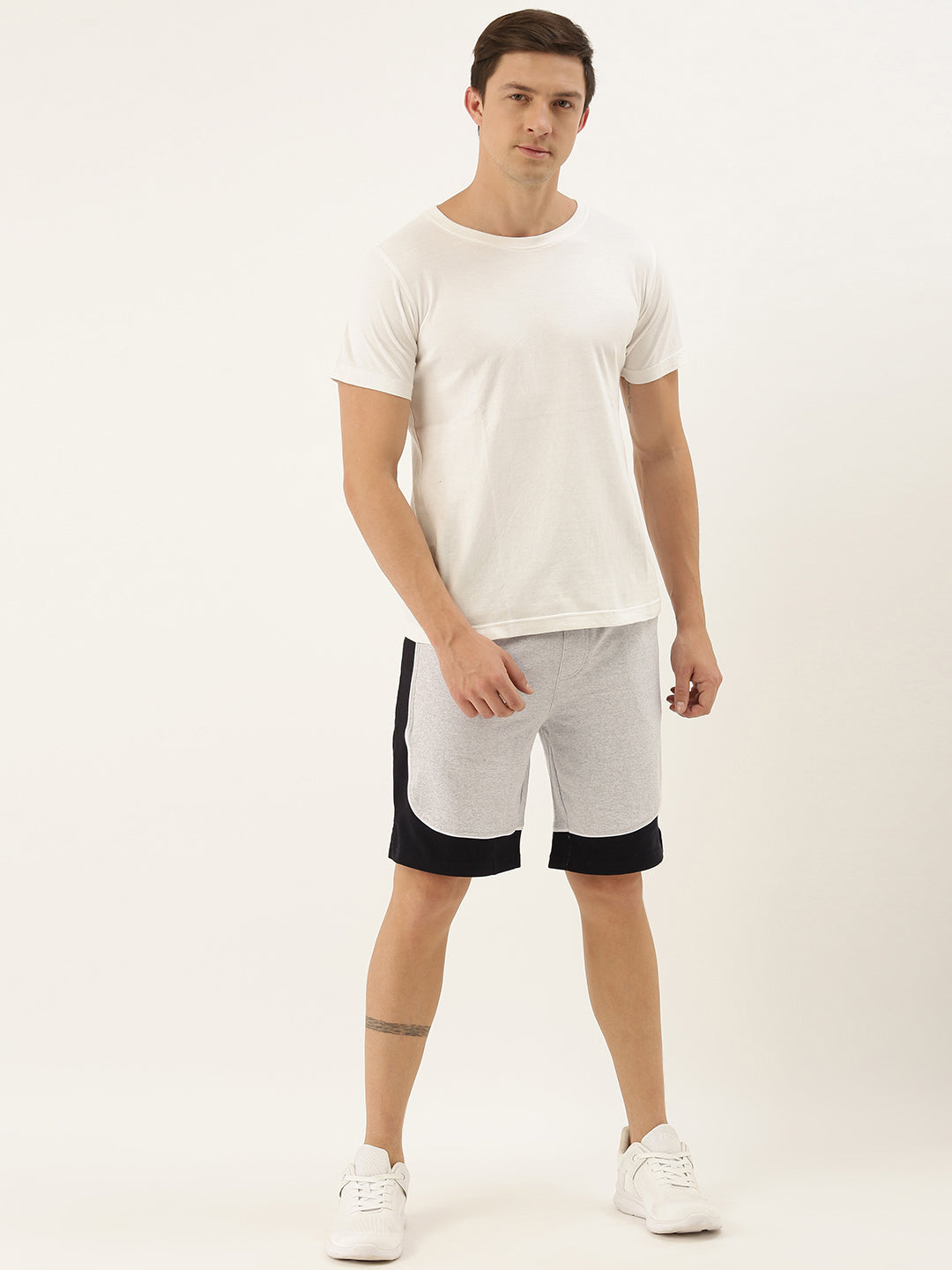 Men White Casual Terry Curved Side Shorts