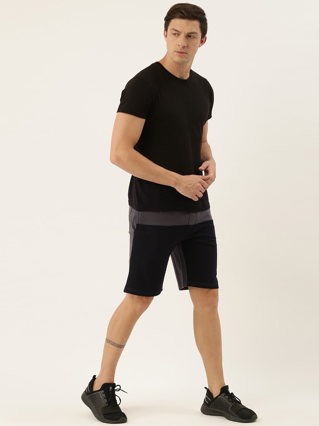 Men Grey Casual Terry Colourblocked Shorts