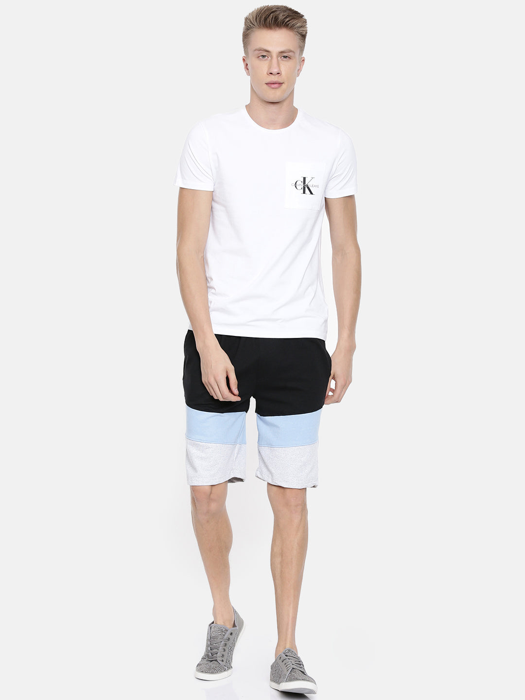 Men Black Casual Terry Cut & Sew Shorts