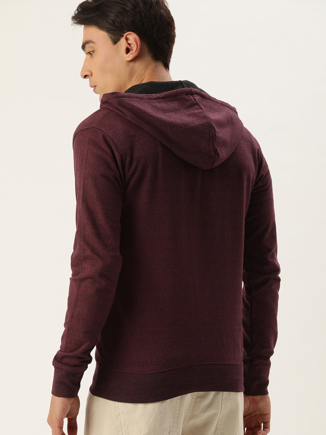 Men Blackwine Solid Hooded Sweatshirt