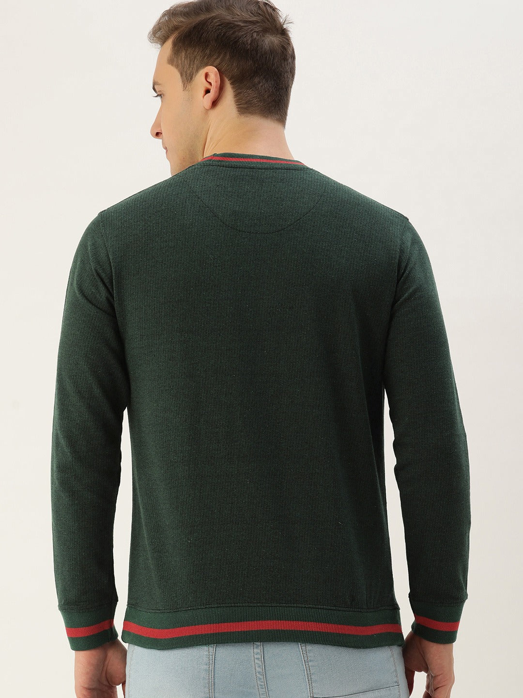 Men Oliveblack Solid Tipping Rib Sweatshirt