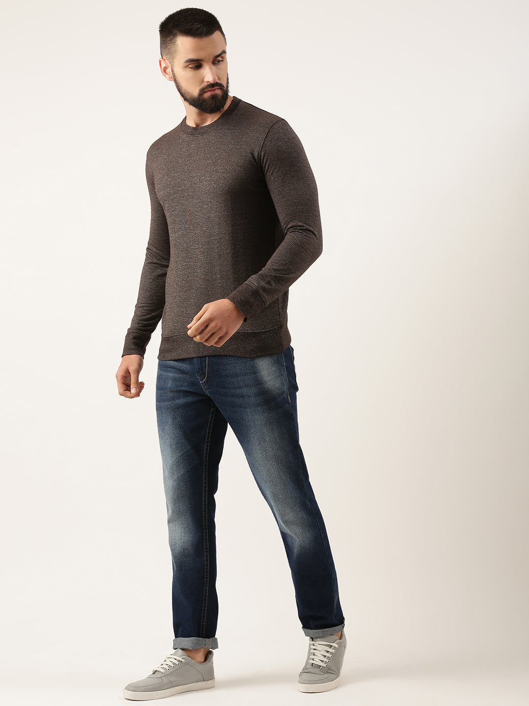 Men Brown Solid Sweatshirt