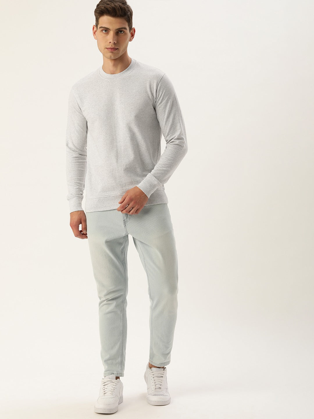 Men White Solid Sweatshirt