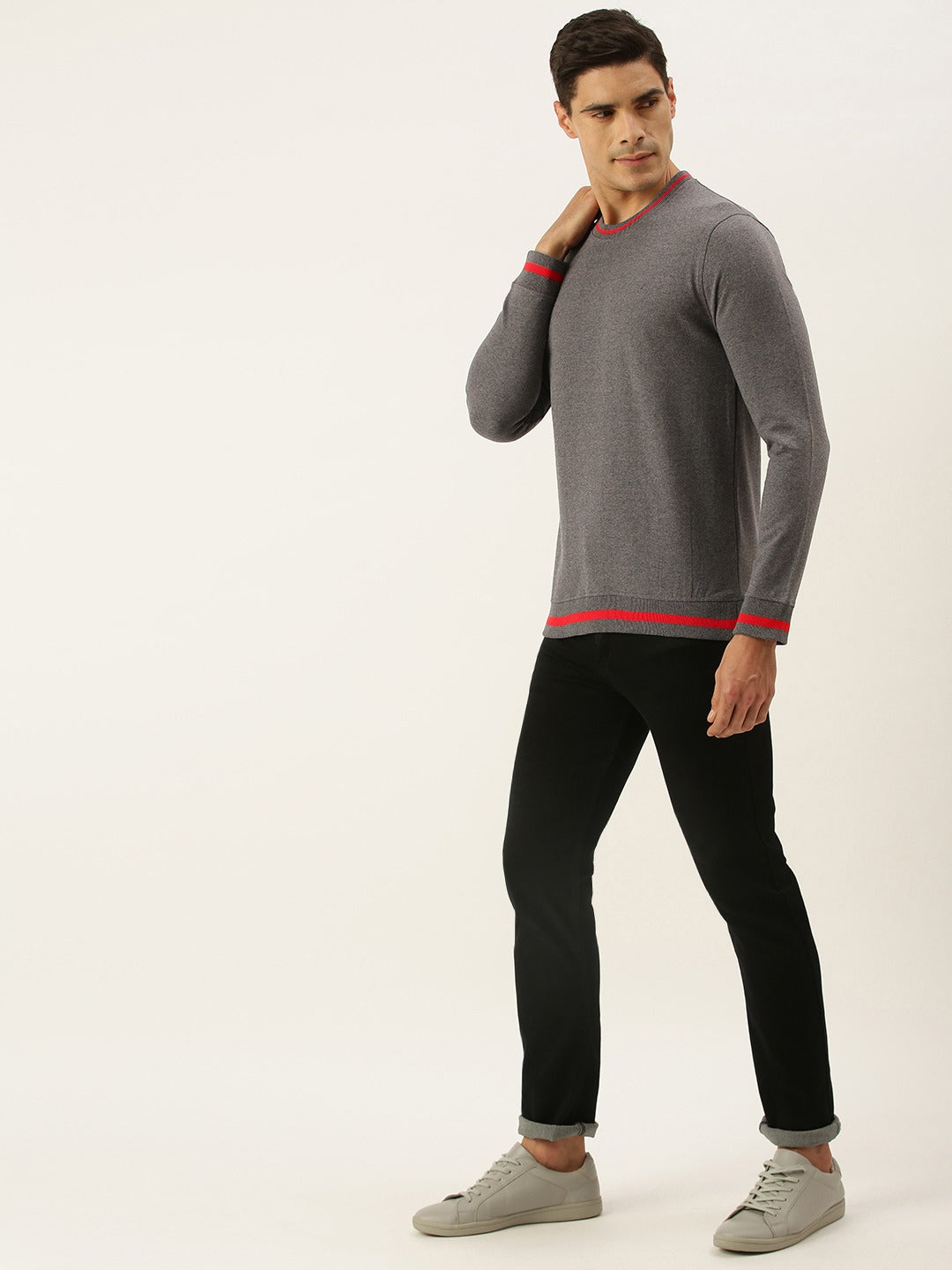 Men Melange Solid Tipping Rib Sweatshirt