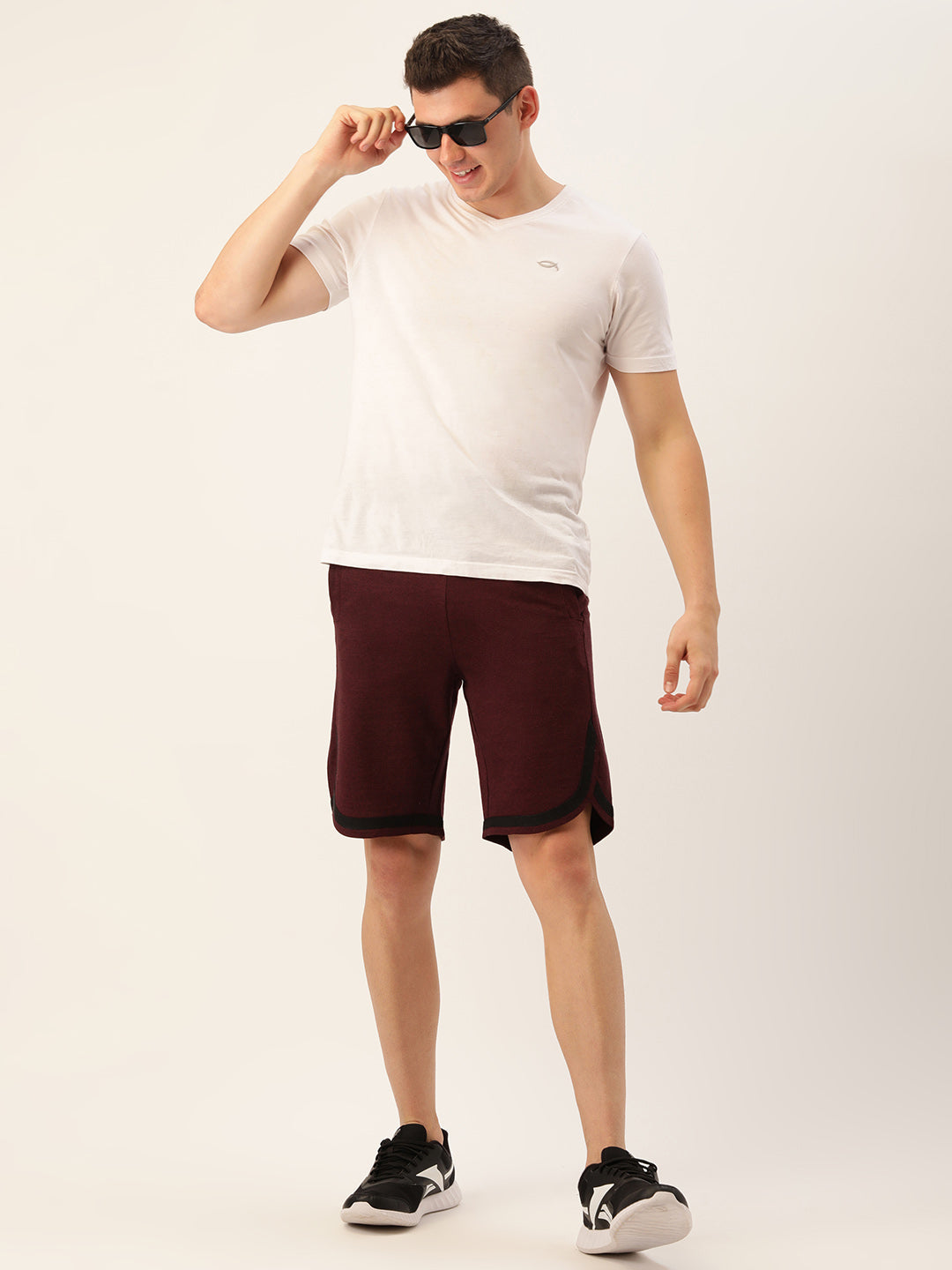 Men Blackwine Casual Curved Hem Terry Shorts