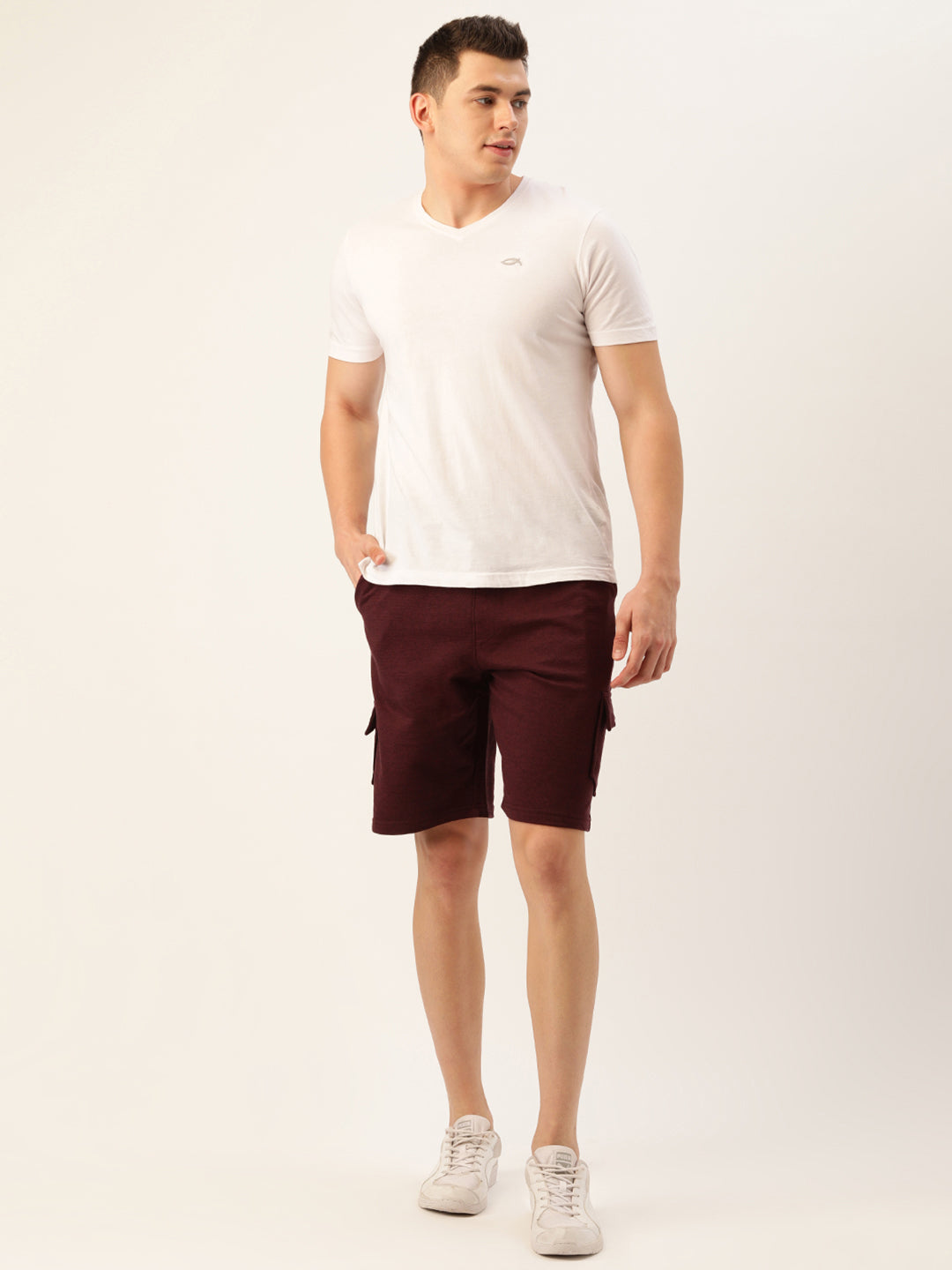 Men Blackwine Casual Terry Cargo Shorts