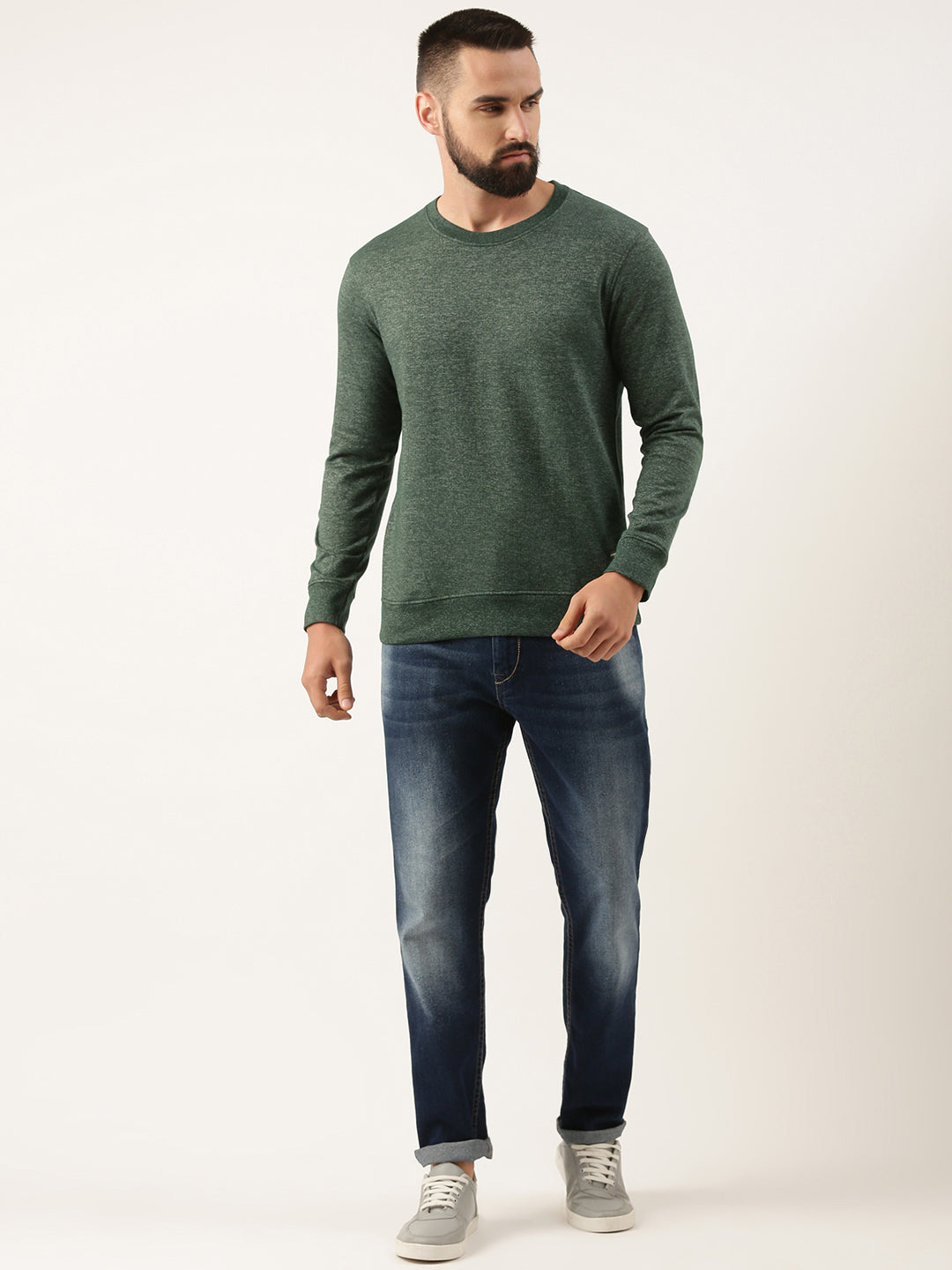 Men Olive Solid Sweatshirt