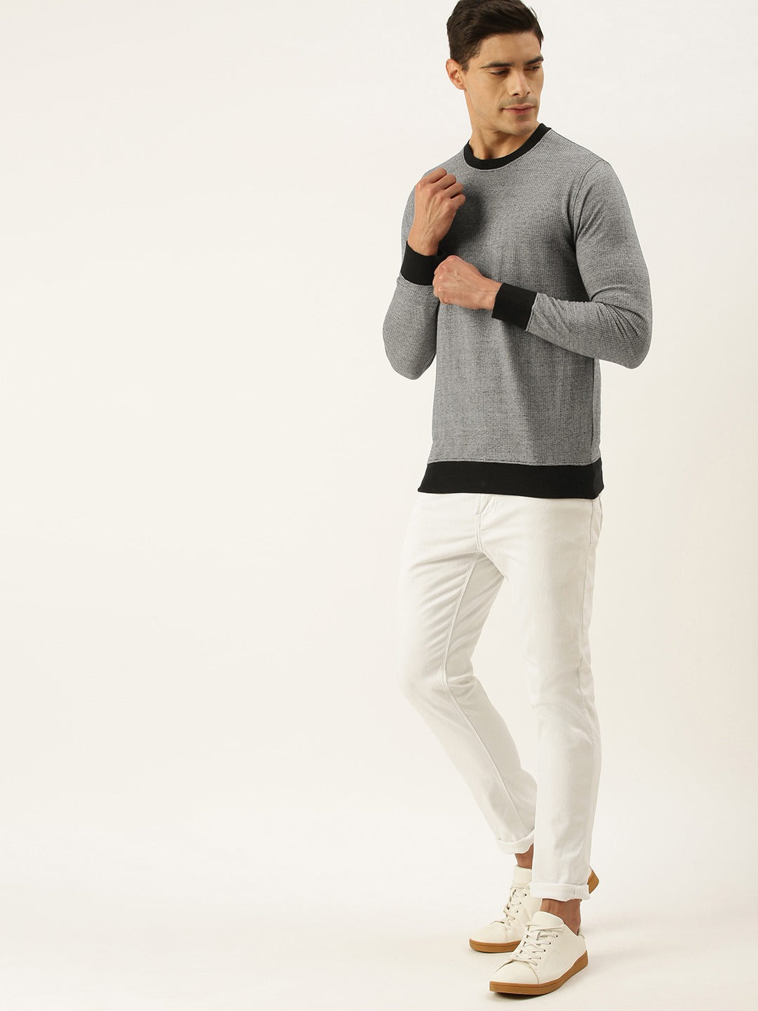 Men Whiteblack Solid Sweatshirt