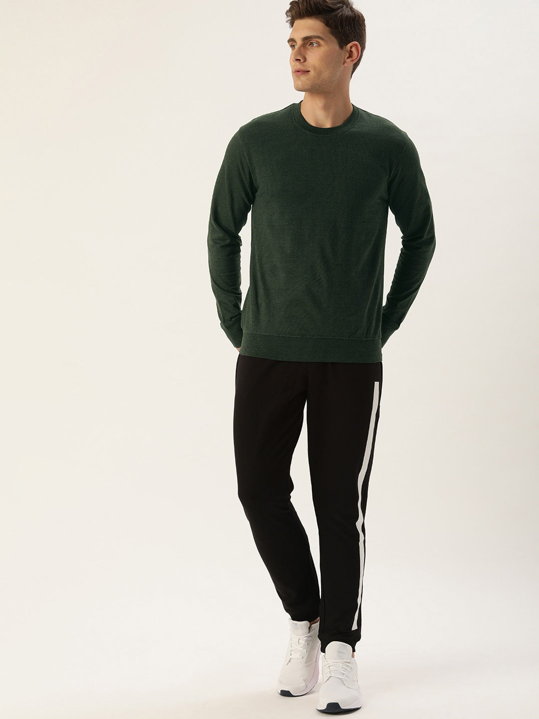 Men Oliveblack Solid Sweatshirt