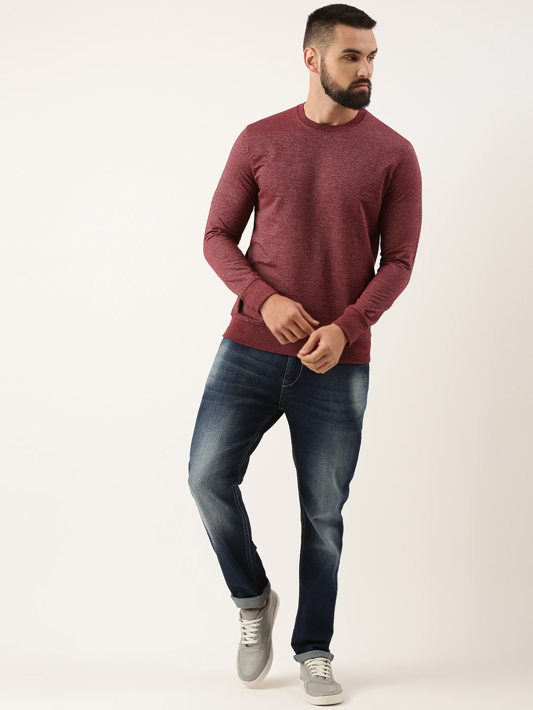 Men Wine Solid Sweatshirt