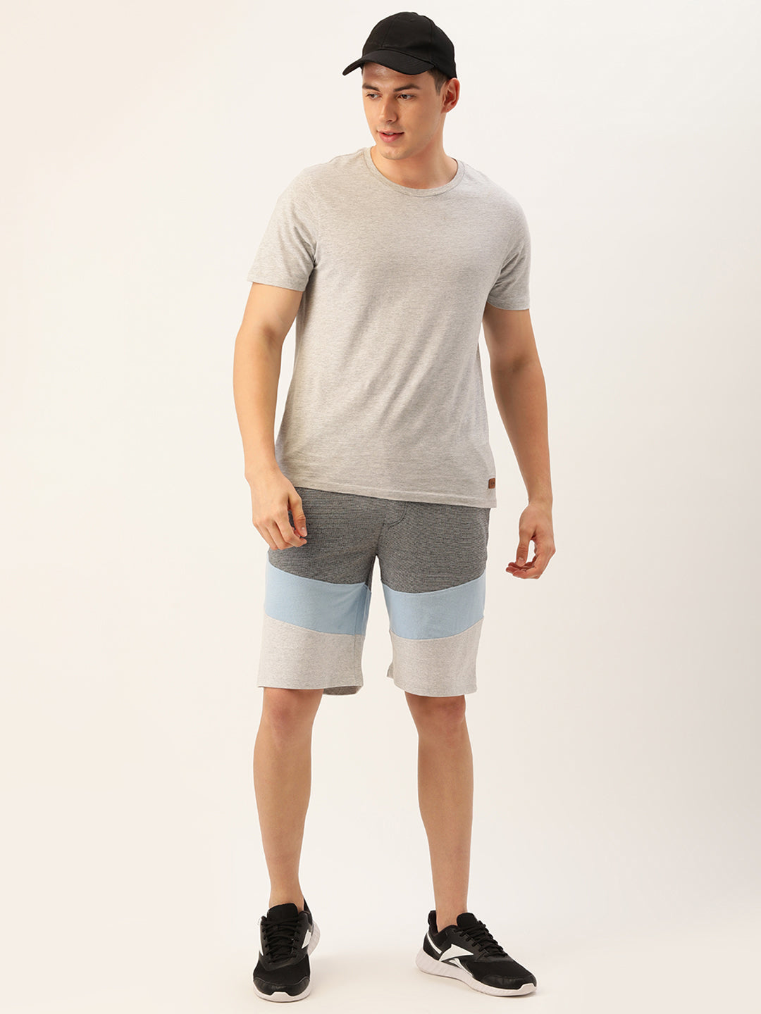 Men Whiteblack Casual Terry Cut & Sew Shorts