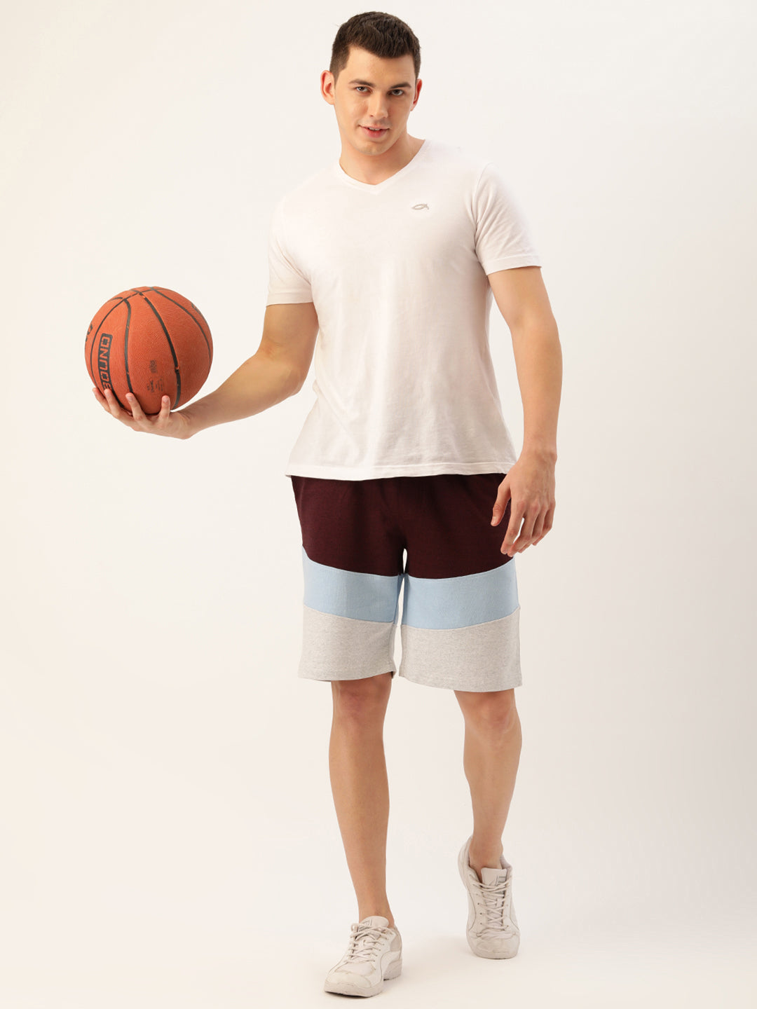 Men Blackwine Casual Terry Cut & Sew Shorts