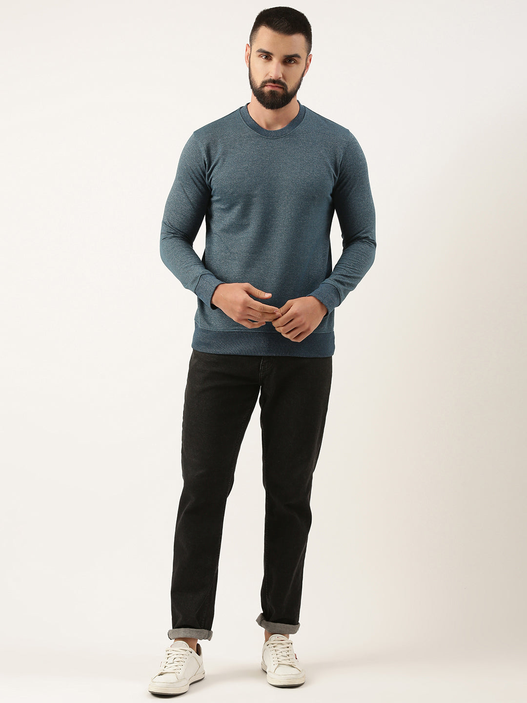 Men Teal Solid Sweatshirt