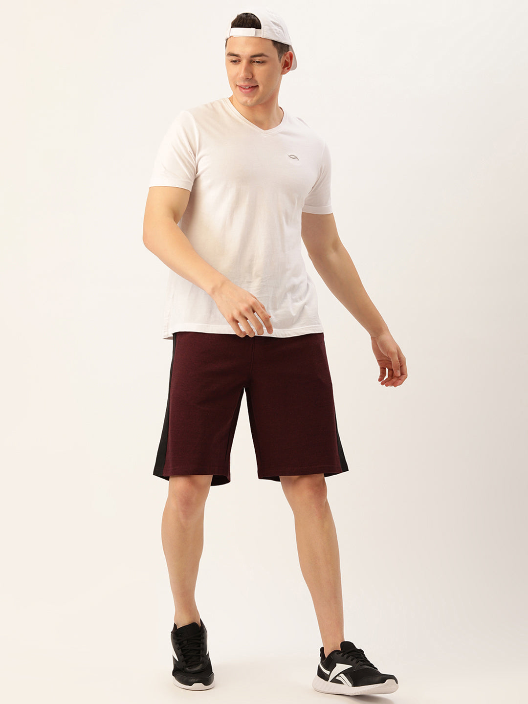 Men Balckwine Casual Terry Side Panel Shorts