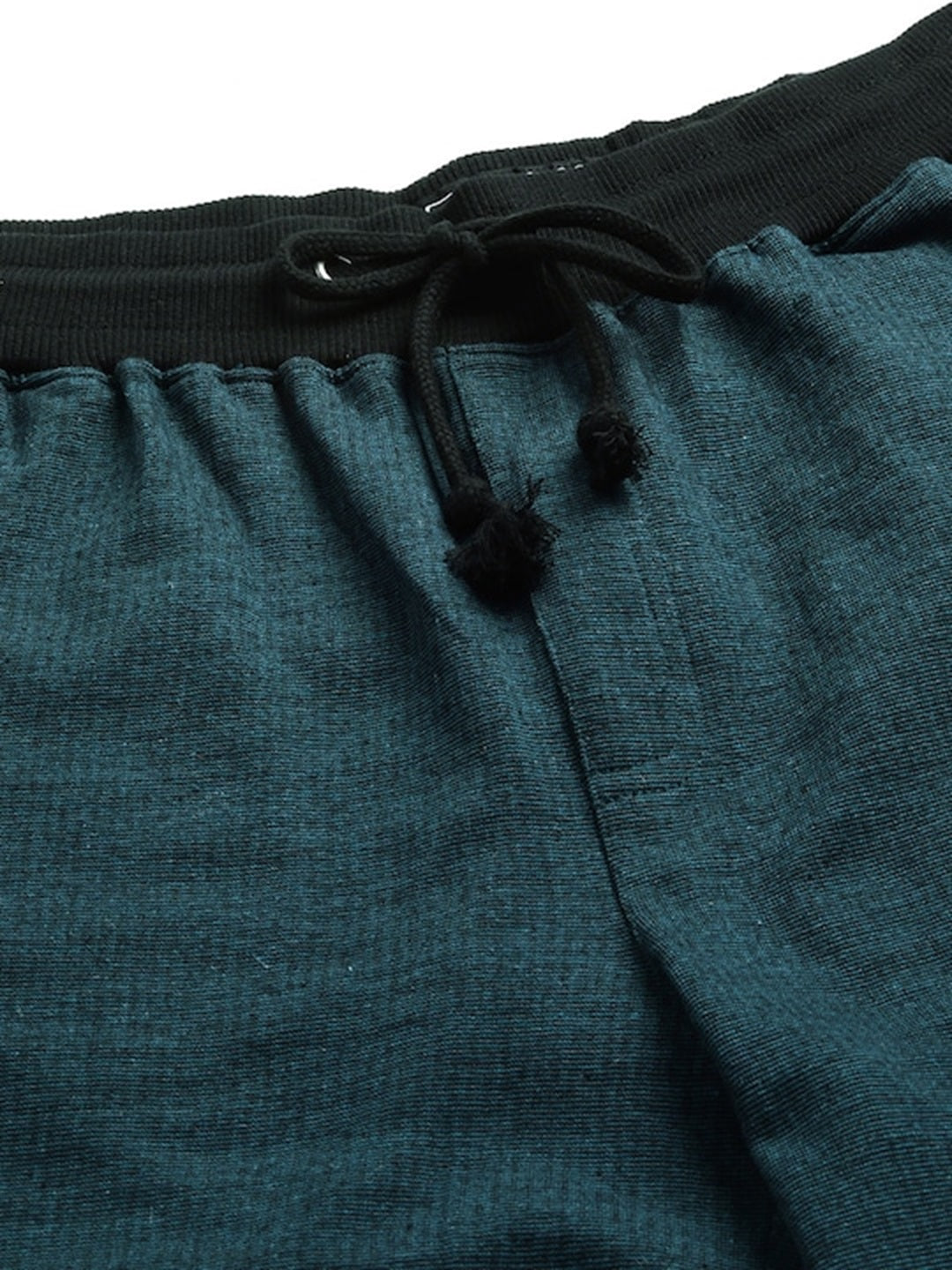 Men Blackteal Casual Terry Ribbon Shorts