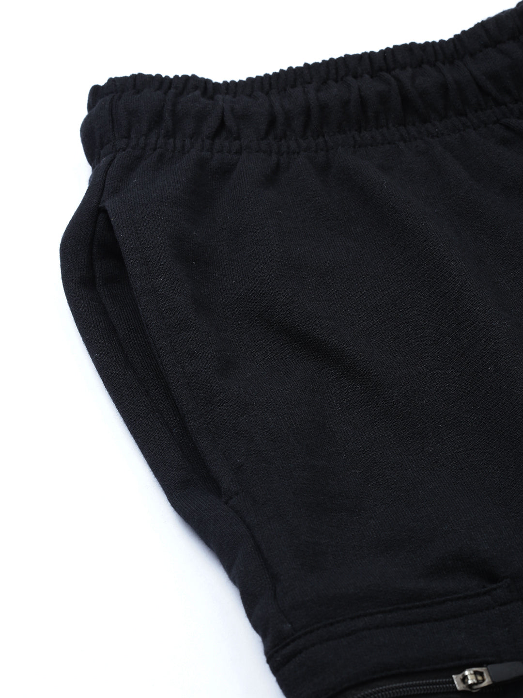 Men Black Casual Terry Cargo Shorts