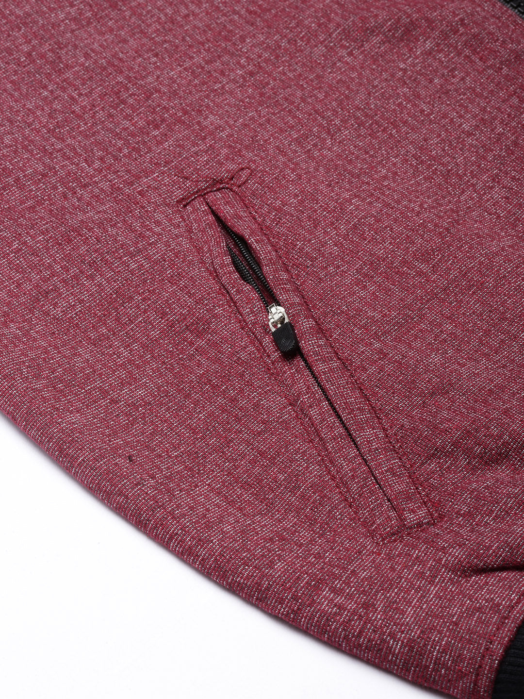 Men Wine Cut & Sew Zipper Sweatshirt