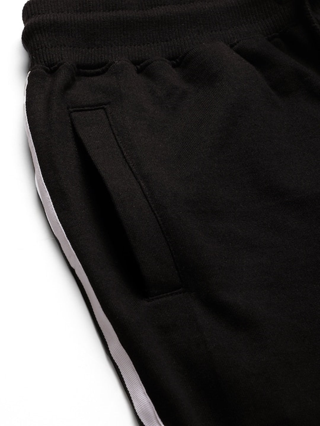 Men Black Casual Terry Ribbon Shorts