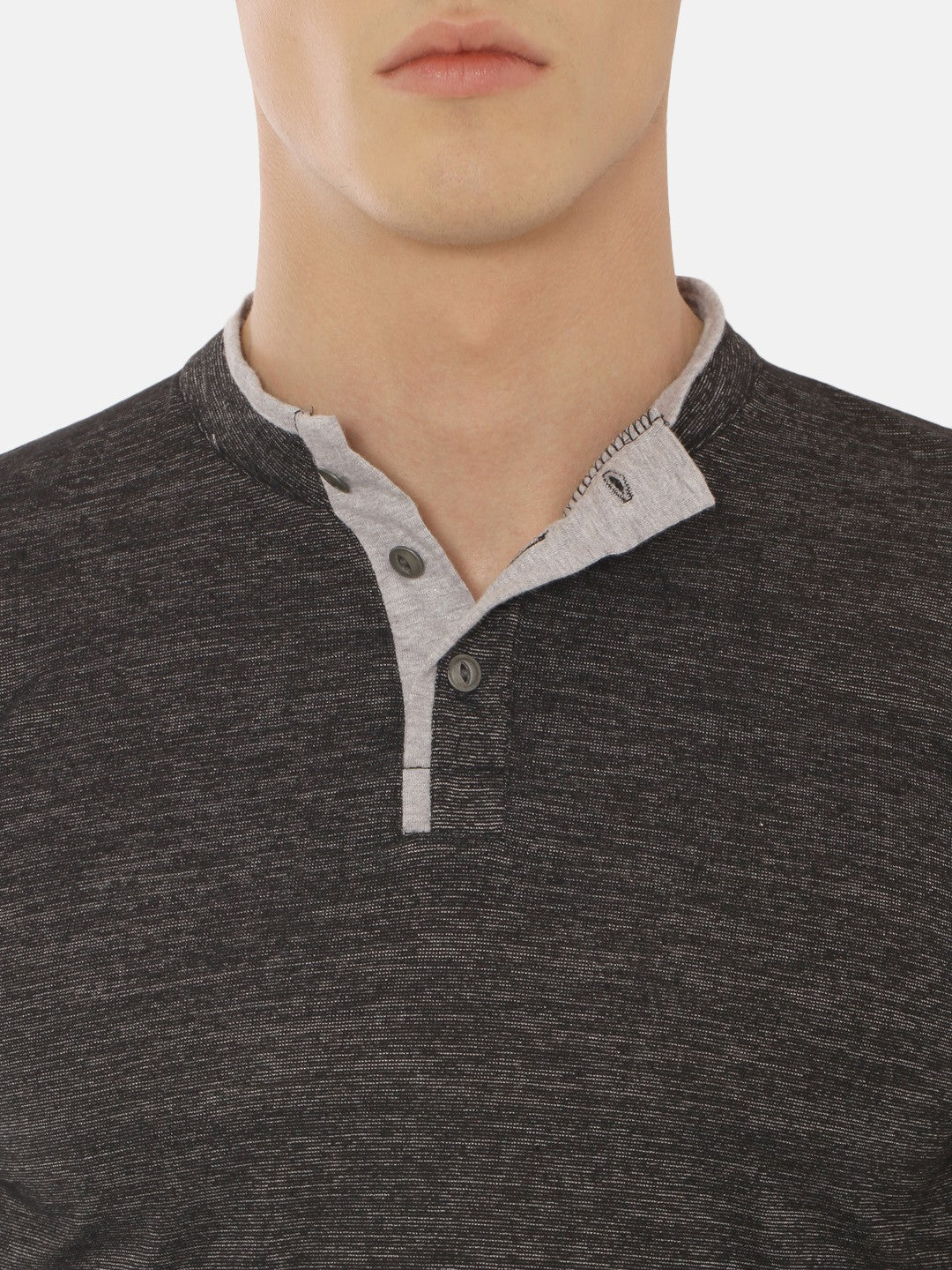 Men Charcoal Black Solid Henley Neck T-shirt