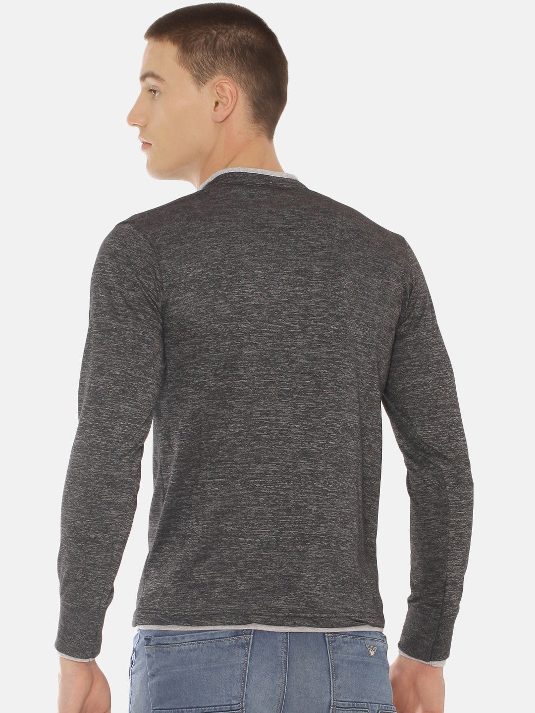 Men Charcoal Black Solid Henley Neck T-shirt