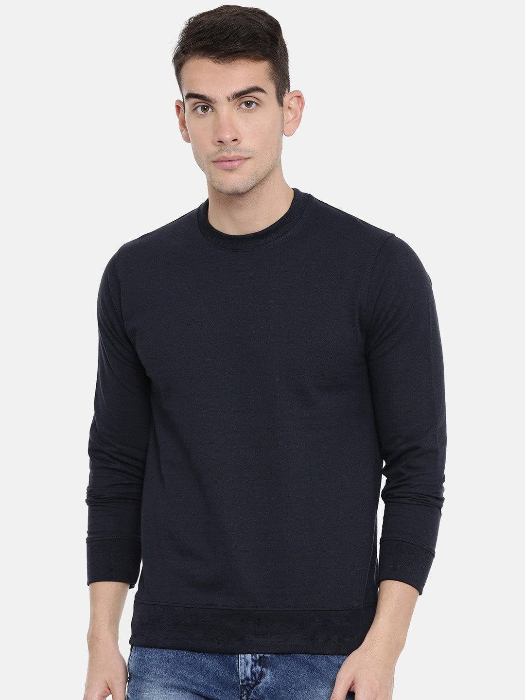 Men Navy Blue Solid Sweatshirt