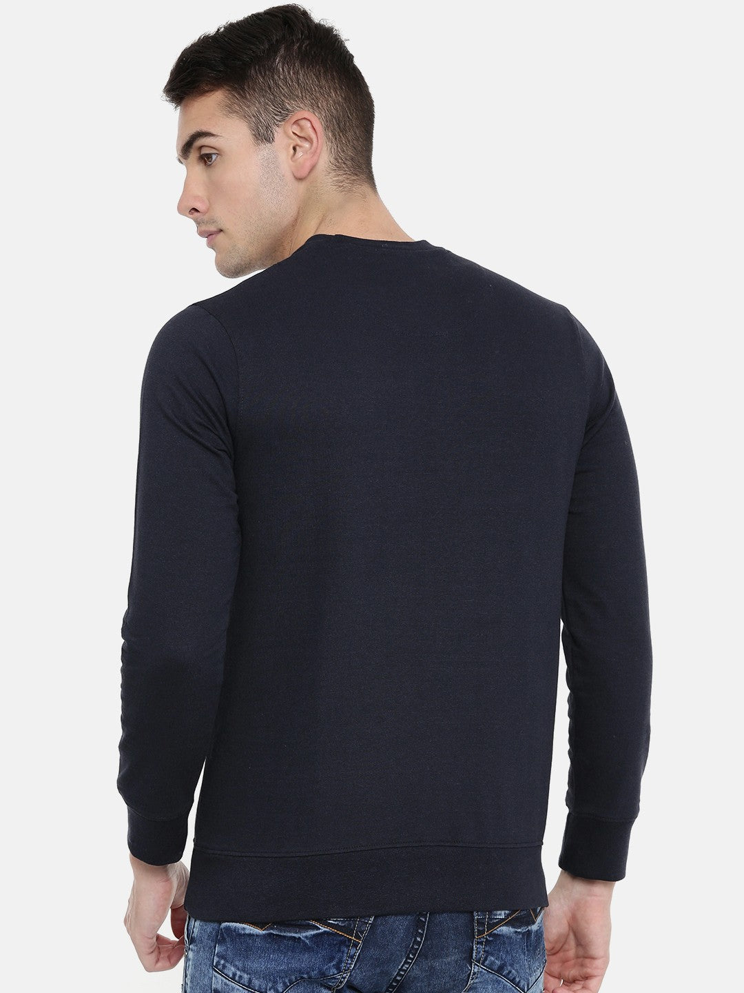 Men Navy Blue Solid Sweatshirt