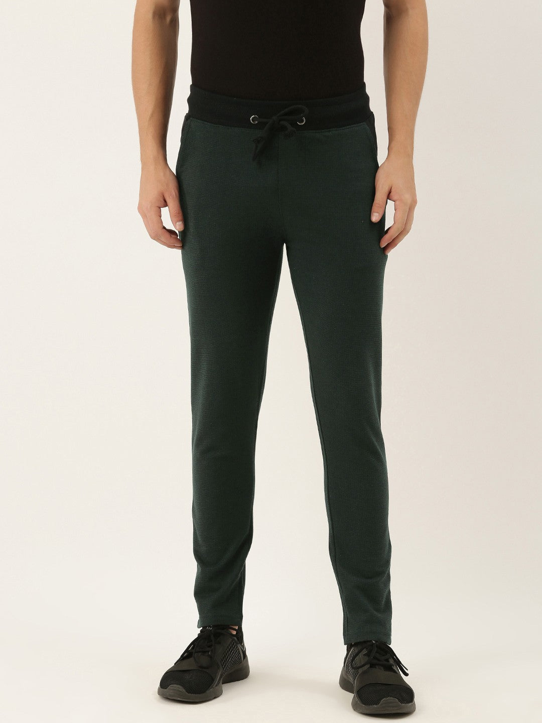 Men Oliveblack Solid Track Pants