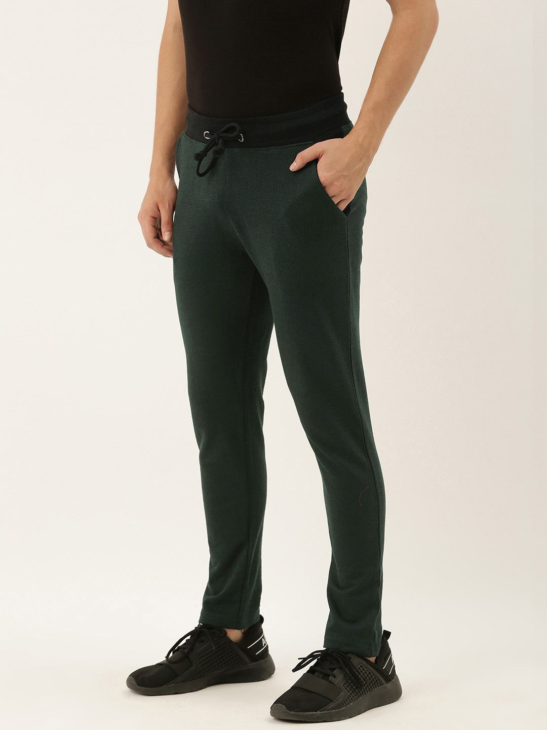 Men Oliveblack Solid Track Pants