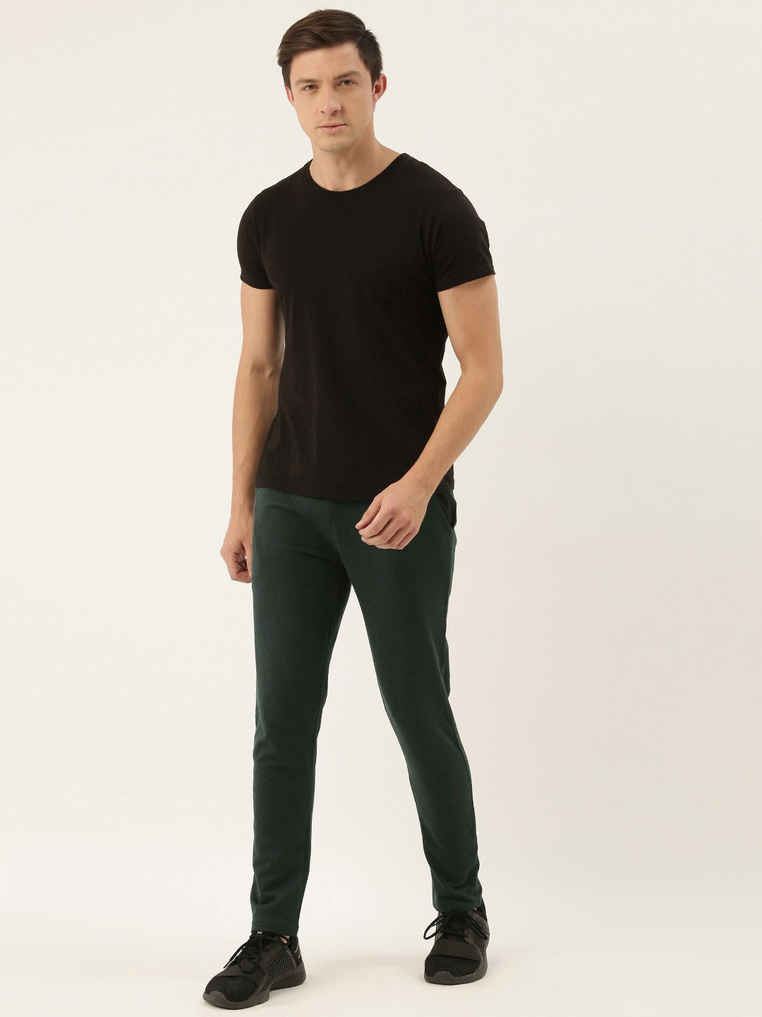 Men Oliveblack Solid Track Pants